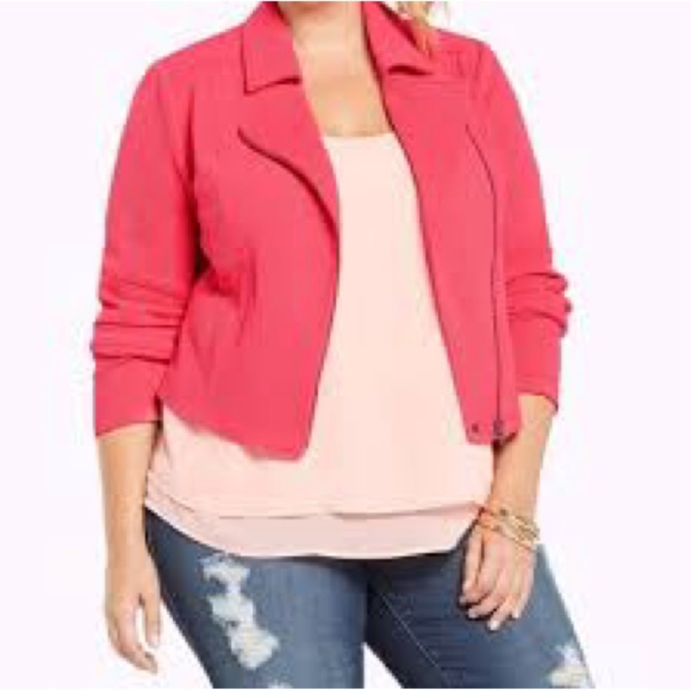 EUC TORRID Coral Pink Motorcycle Coat Cropped Jacket Size 1x Plus